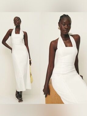 Reformation Bessi Halter Midi Dress White NWT